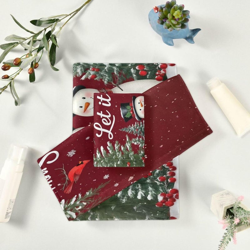 Dussdil Christmas Snowmen Cardinals Trees Bathroom Towel Set of 3 Pcs Hand Fingertip Towels 1 Bath Towel 1 Hand Towel 1 Washcloth for Home Bathroom Beach Swim Soft Highly Absorbent Multipurpose Decor - Image 5